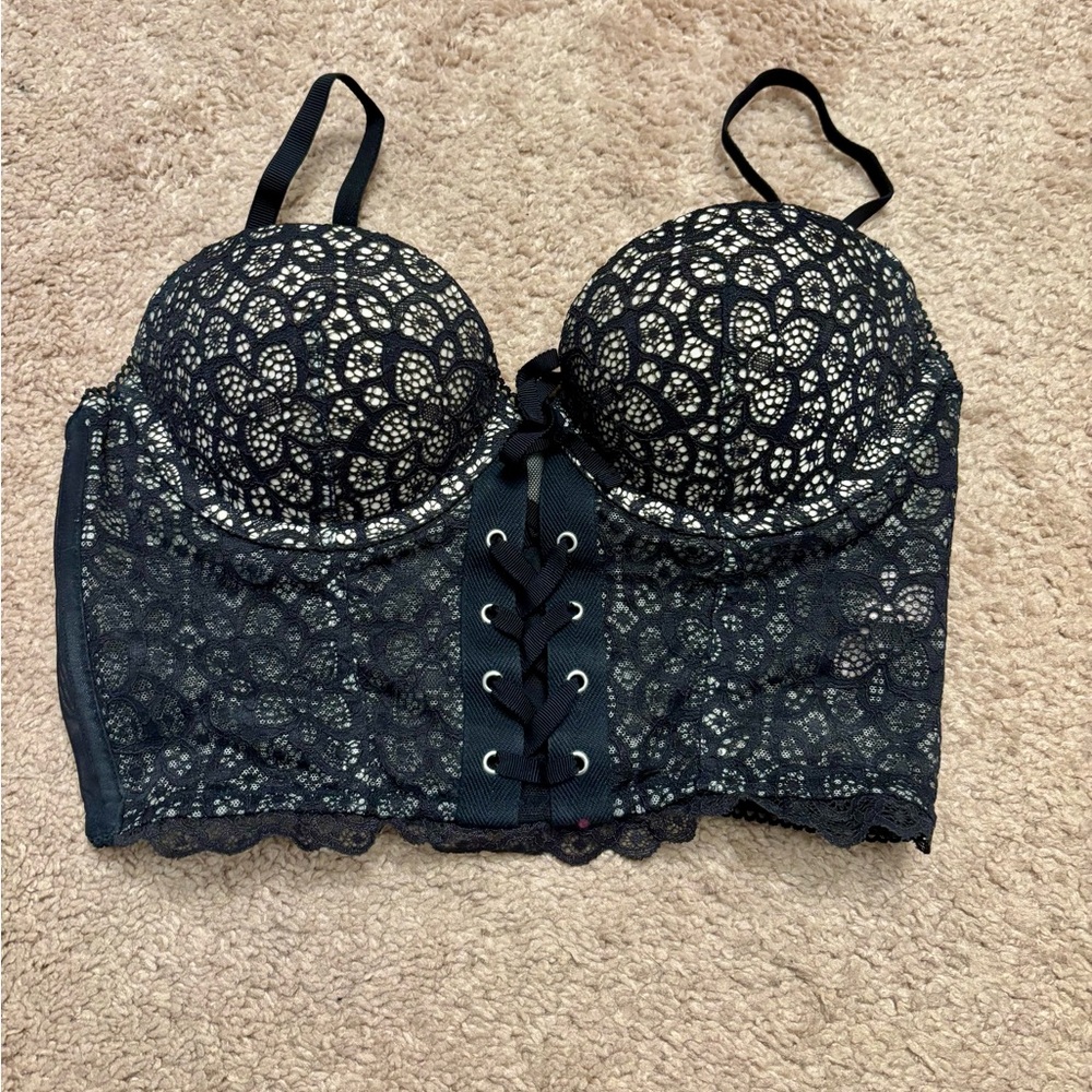 Victoria’s Secret Black Zip Up Lace Bustier